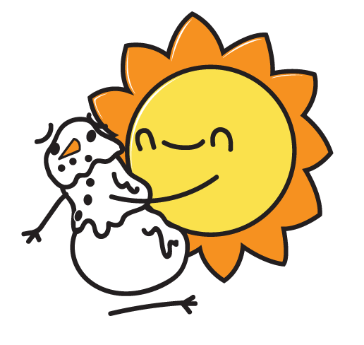 Sun hugs snowman