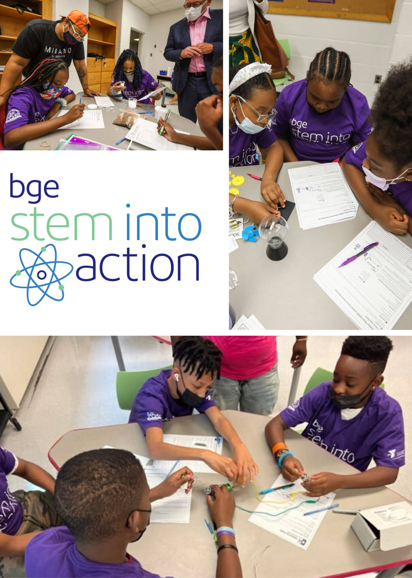 Collage of photos of students working in the BGE STEM into action program