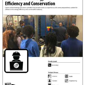Your Future in Energy Efficiency and Conservation front cover. The guide covers Math, Science, Careers, Engineering, and Technology. This guide is made for Secondary students, grades 9-12